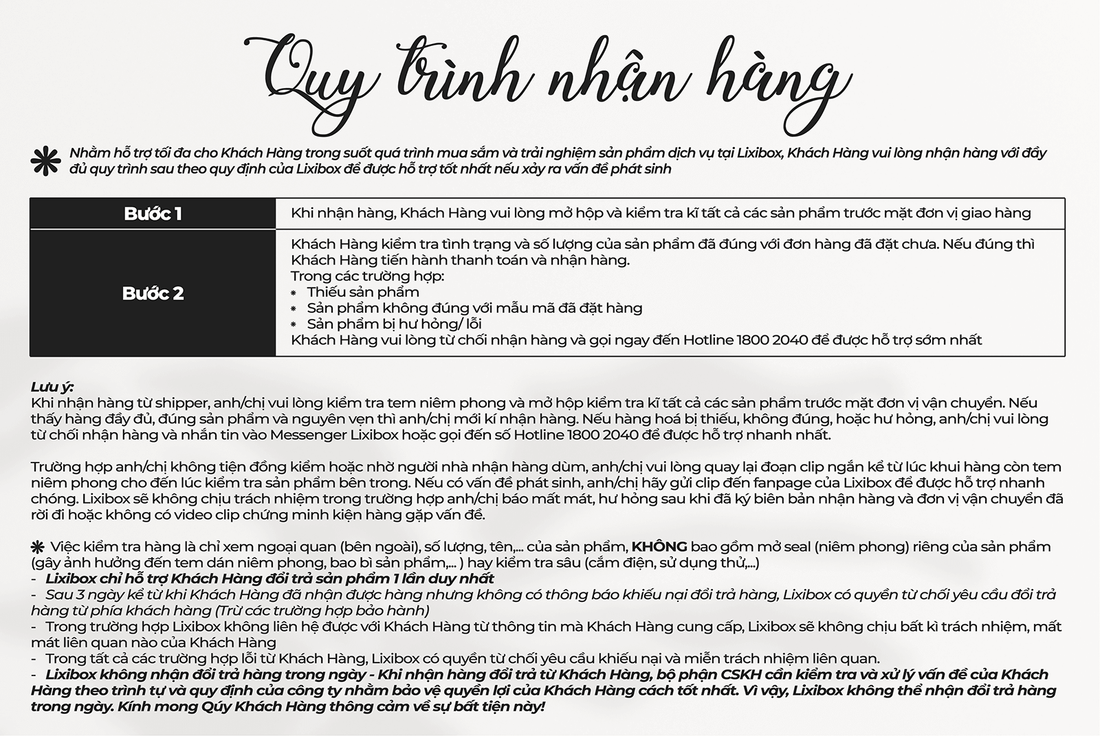 Quy trình nhận hàng